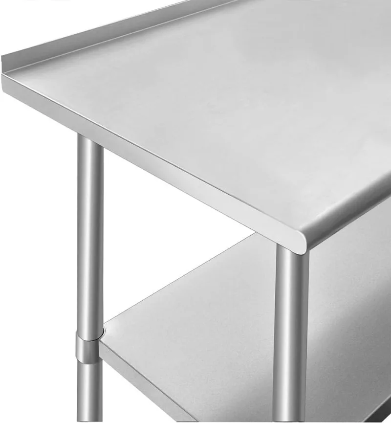 ROCKPOINT Stainless Steel Table w/ Backsplash 48x24 Inches, NSF Metal Commercial Kitchen Table w/ Adjustable Under Shelf & Foot