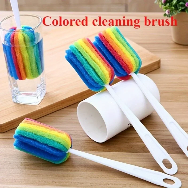 1-reinigungsbürste in Regenbogenfarben mit Griff, Flaschenbürste, Kaffeetasse, Weintasse, Regenbogenfarben, Reinigungsbürste