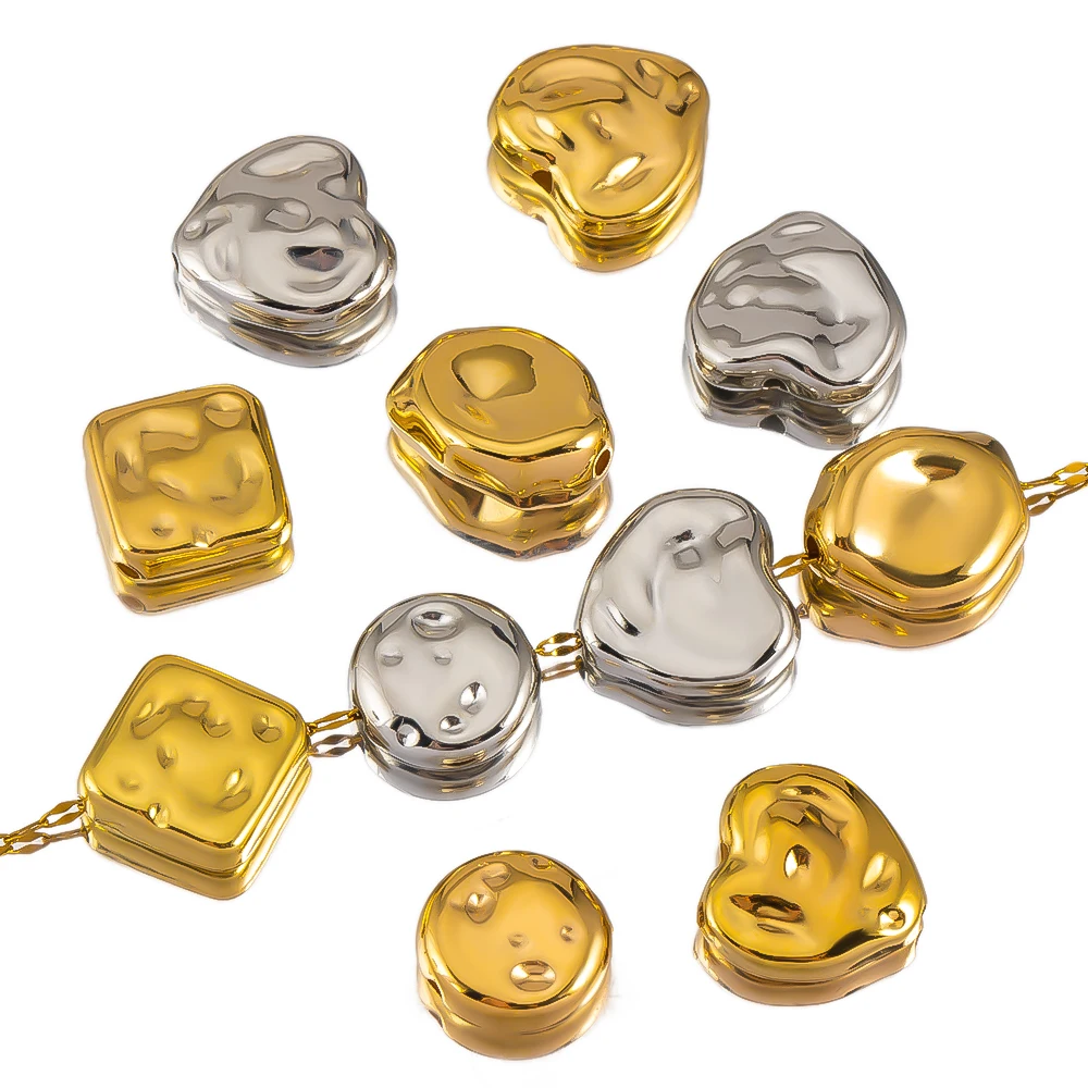 50pcs Gold Steel Color ABS Beads Irregular Loose Beads For DIY Jewelry Making Bracelet Necklace Findings Accessories Wholesale image 2