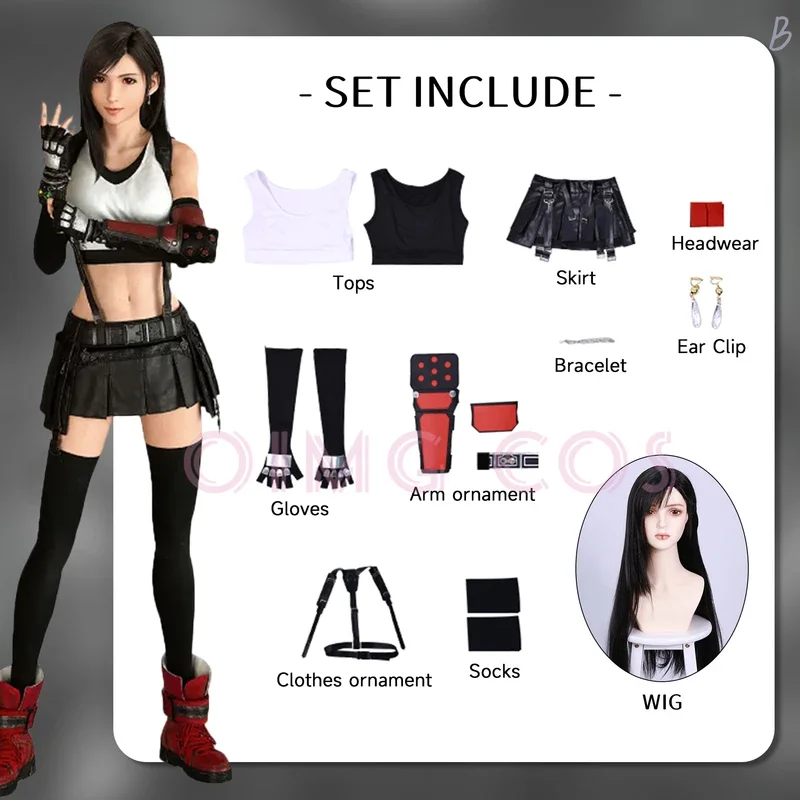 Tifa Lockhart Cosplay Costume Carnival Uniform Wig Anime Halloween Role playing holiday gatherings Costumes Women Game