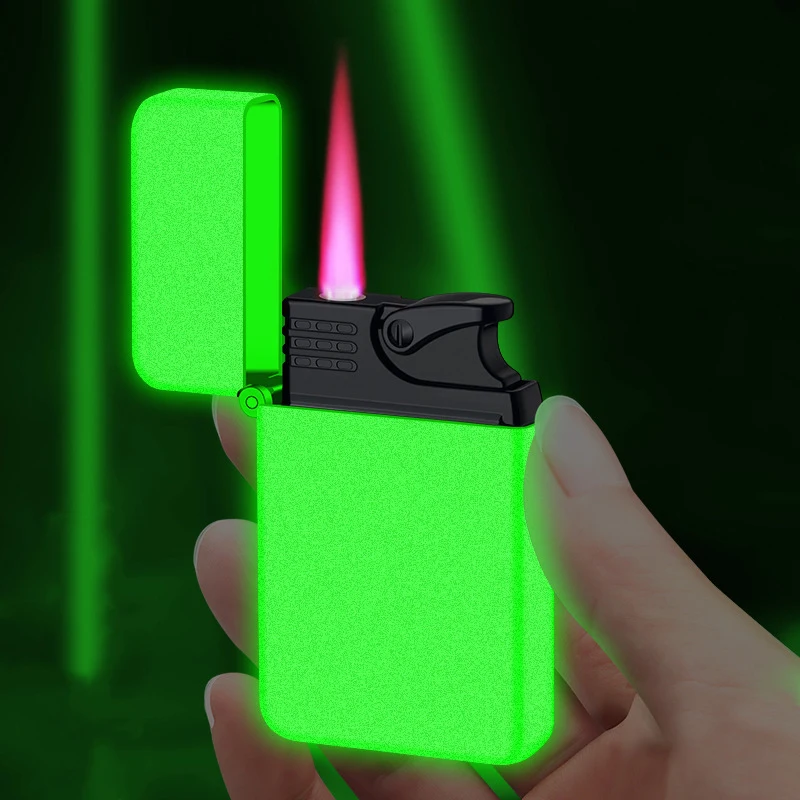 Personalized Metal Straight Forward Windproof Red Flame Inflatable Lighter with Multiple Styles to Choose from