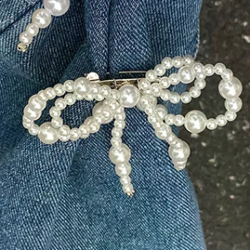 New Fashion Imitation Pearl Bow Pin Pants Ankle Chain For Women Jeans Jewelry Trouser Leg Decorative Clothing Accessories