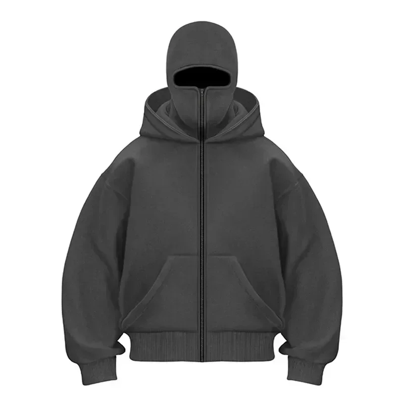 Unisex 2026 Y2K Gothic Harajuku Balaclava Winter Warm Double Hooded Mask Zipper Sweatshirt Casual Sports Jacket