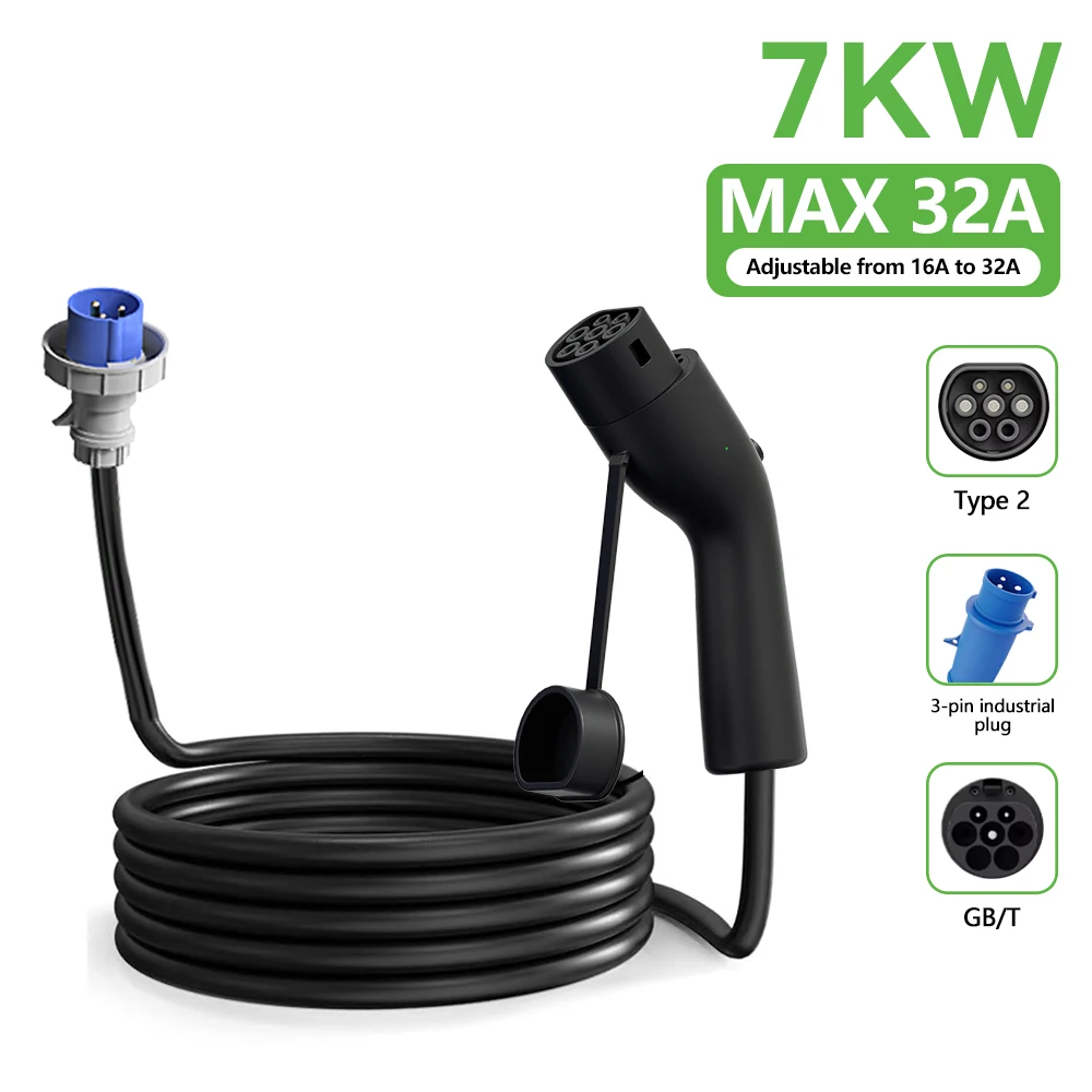 Portable 7KW 32A EV Charger with 3M-10M Cable GBT Type2 IEC62196 CEE Plug Wallbox Adapter Plug And Charge for Electric Vehicles