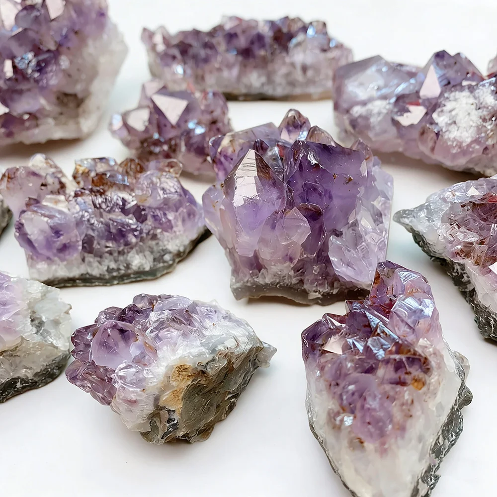 Natural Brazilian Amethyst Rutilated Quartz Crystal Cluster Mineral Specimen Home Decor Collection
