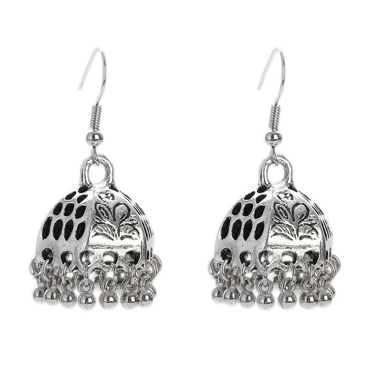 Vintage Silver Color Bohemian Earrings for Women Geometric Tassel Jewelry Metal Carved Round Heart Shape Dangle Earrings Gift