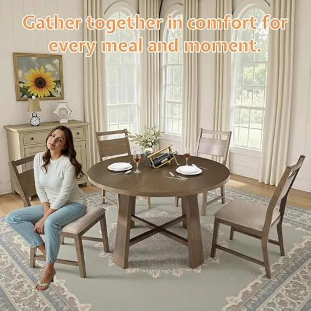 طقم طاولة طعام مستديرة من الخشب الصلب مقاس 46 بوصة لـ 4 أشخاص، 5 قطع من أثاث المطبخ وغرفة الطعام في منتصف القرن مع كراسي مبطنة، Space-Savi