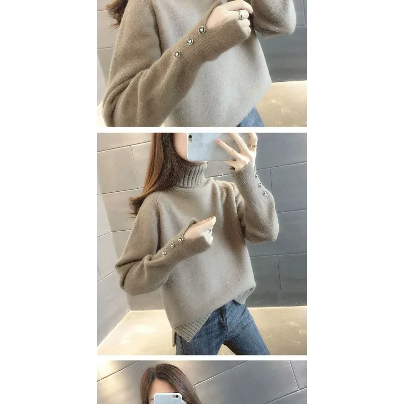 الياقة المدورة سترة المرأة تنوعا محبوك قاع قميص فضفاض بلون أعلى