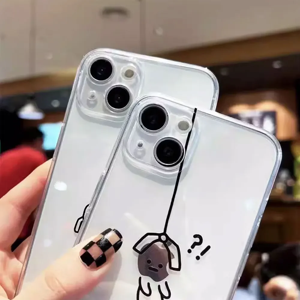 Funny Matchstick Men Couples Phone for iPhone 17 16 15 14 13 12 11 Pro Max 7 Plus Mini Shockproof Transparent Soft Cover Fundas