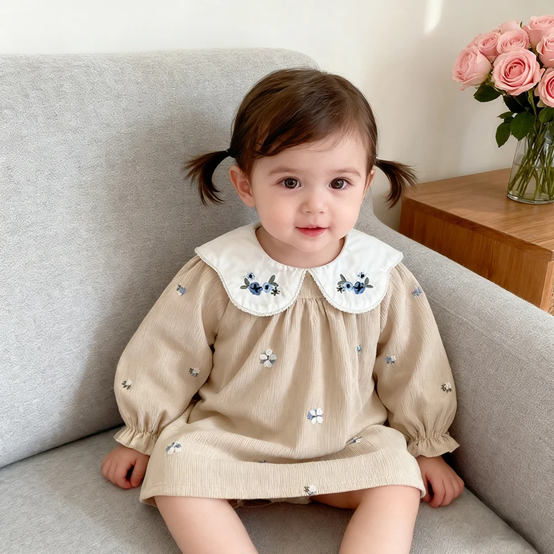 Autumn Baby Girls Long Sleeve Sisters Clothing Kids Collar Dress Spring Newborn Rompers Baby Girls Embroidered Clothes Rompers