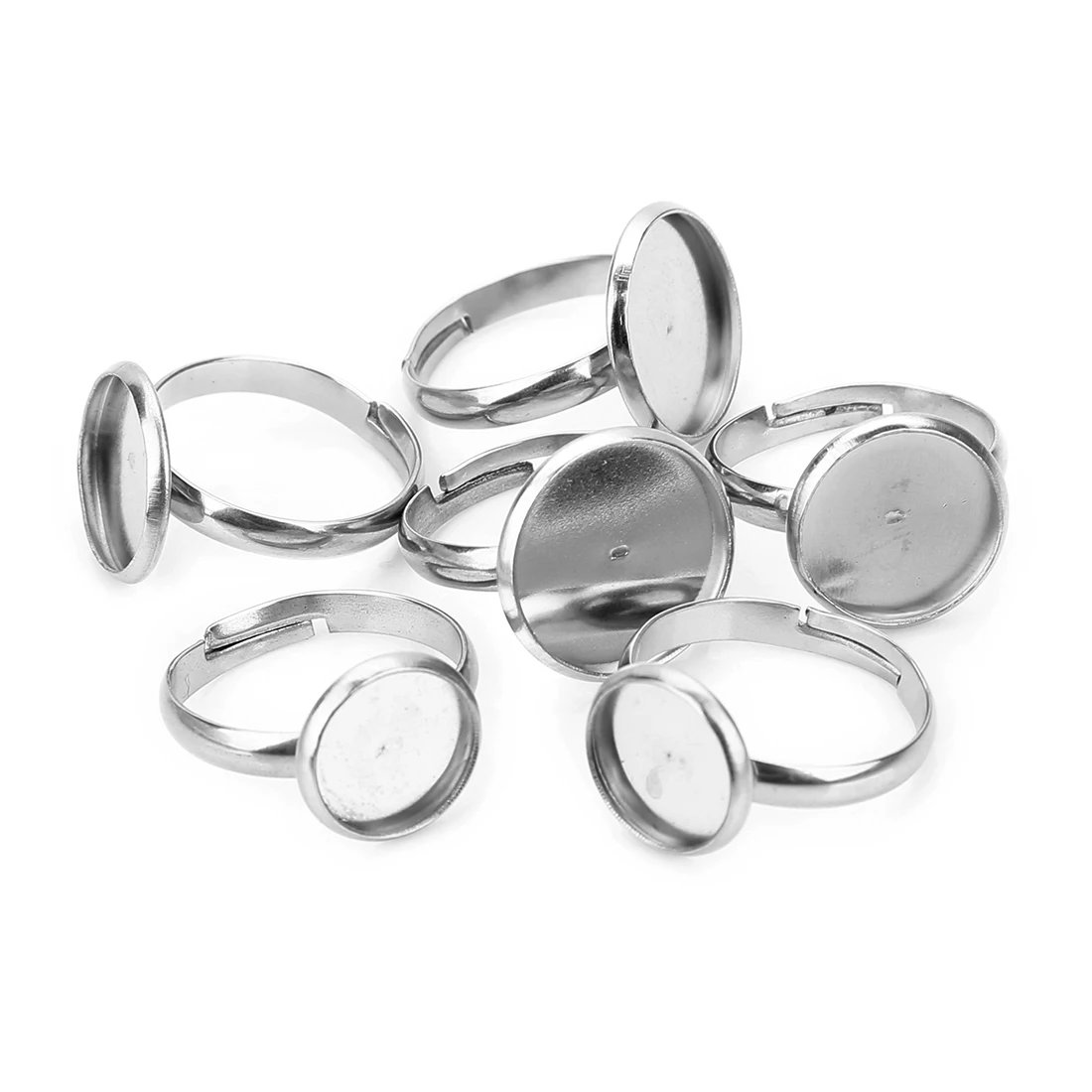 20pcs/lot Adjustable Stainless Steel Gemstone Blank Setting Base Stone/Glass Cabochon Beads Ring Holder DIY Jewelry Accessories