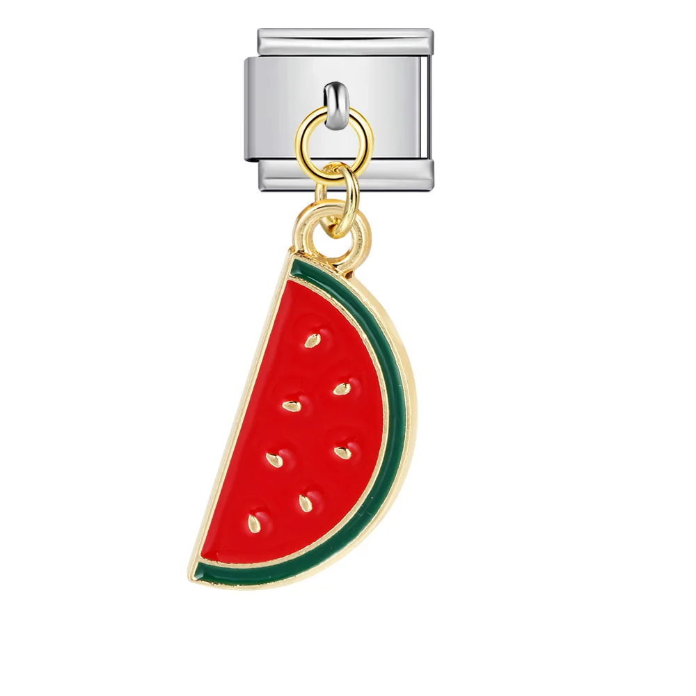 Neuer italienischer Charm-Anhänger mit Orangen-, Erdbeer-, Apfel-, Zitronen- und Wassermelonen-Motiven, passend für 9-mm-Edelstahlarmbänder, Schmuckherstellung, DIY-Schmuck. – Detail 8