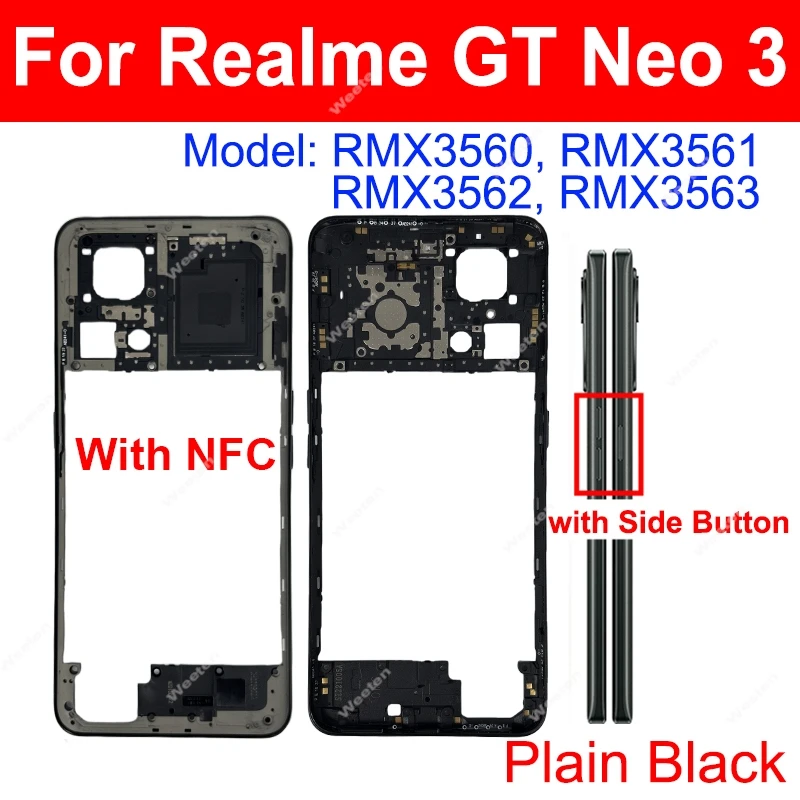 Realme GT NEO 2 2T Neo 3 GT Neo 플래시 5G 중간 프레임 하우징 중간 프레임 홀더(사이드 버튼 부품 포함)