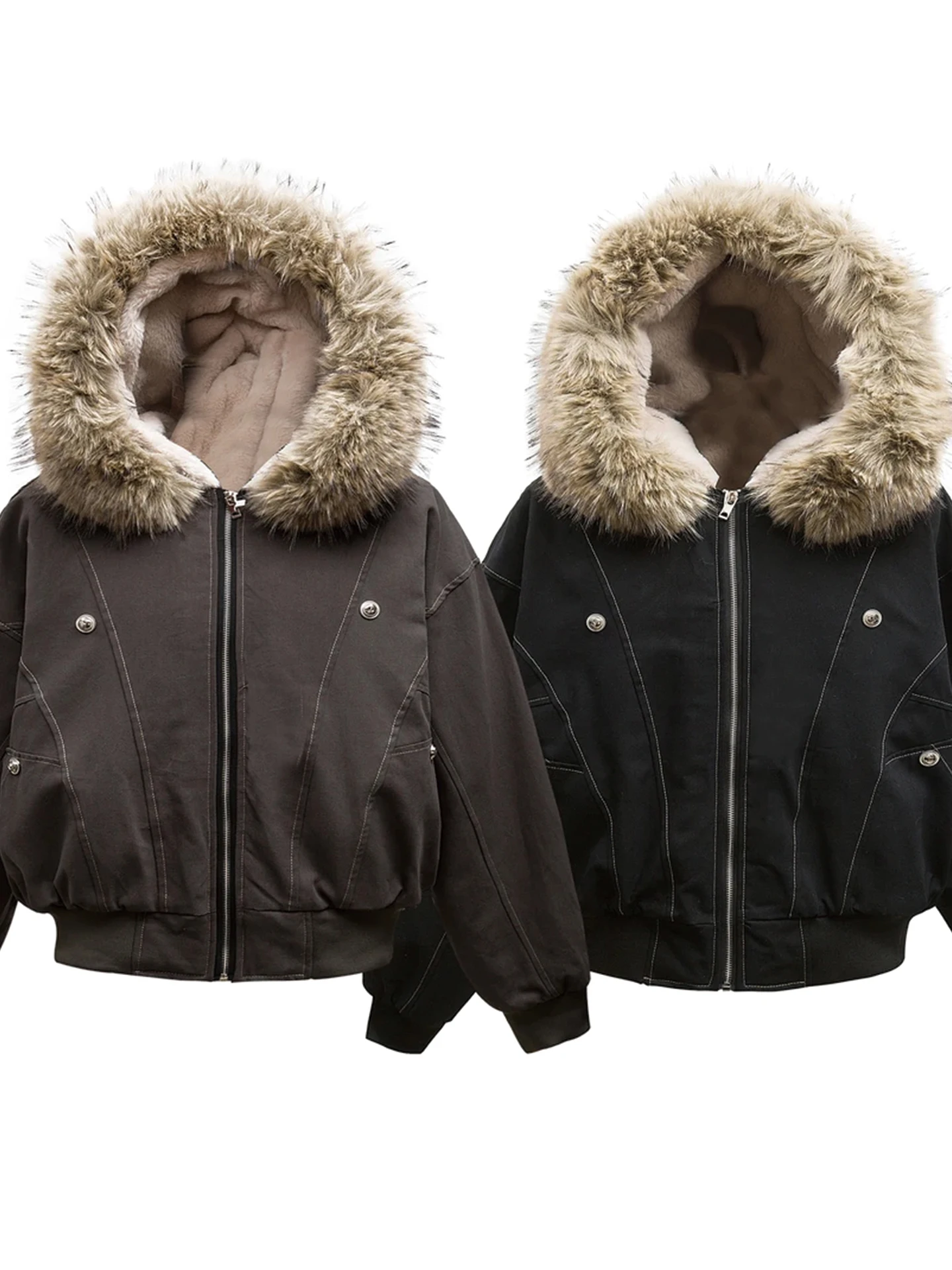 

Men's Winter Thiened ort Parka Coat Warm Cotton Jaet Hooded Fake Mink Fur Collar Casual Wear for Couples Youth Size