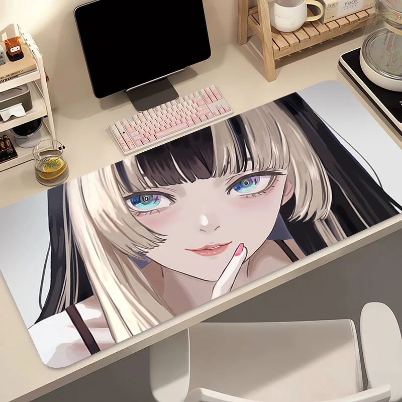 Anime Mouse Pad Gamer XXL Keyboard Mat Two Tone Black White Hair Pale Mask Cool Anime Girl Multi Scene Office Gaming Home Desk