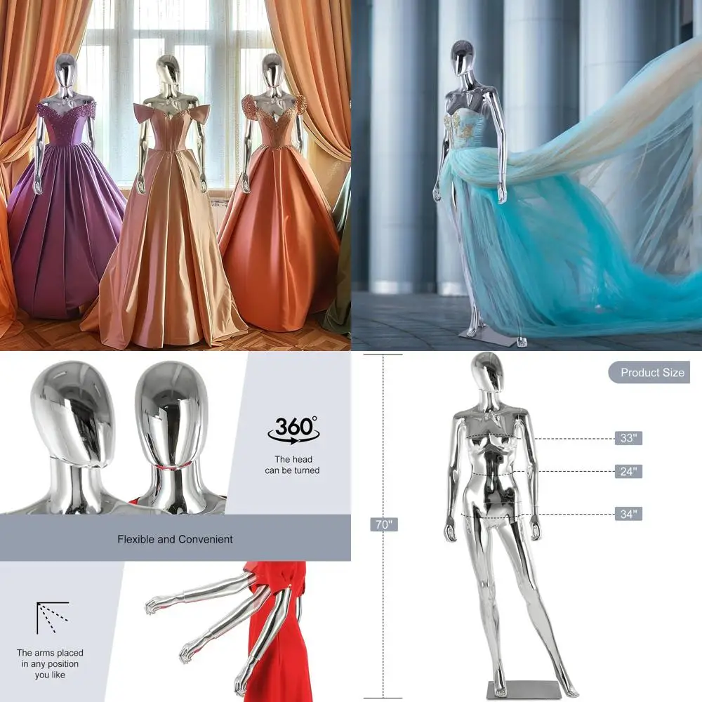

Full Body Matte Silver Female Mannequin, 70 with Detachable Parts, Ideal for Clothing Displays