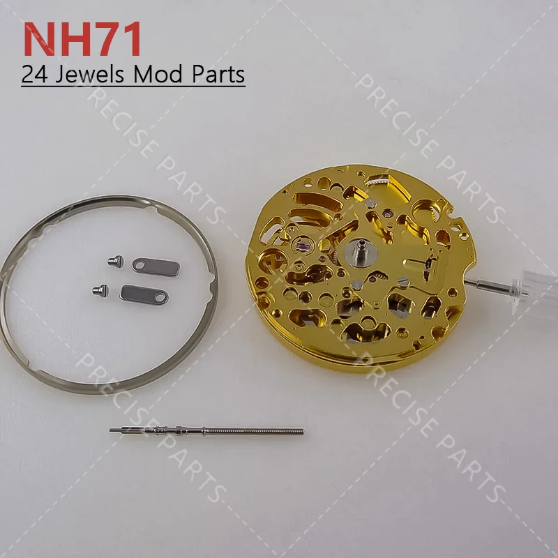 Gold NH71 NH71A Skeleton Automatic Mechanical Movement Accessories High Accuracy 24 Jewels Mod Parts Watch Replacement Parts