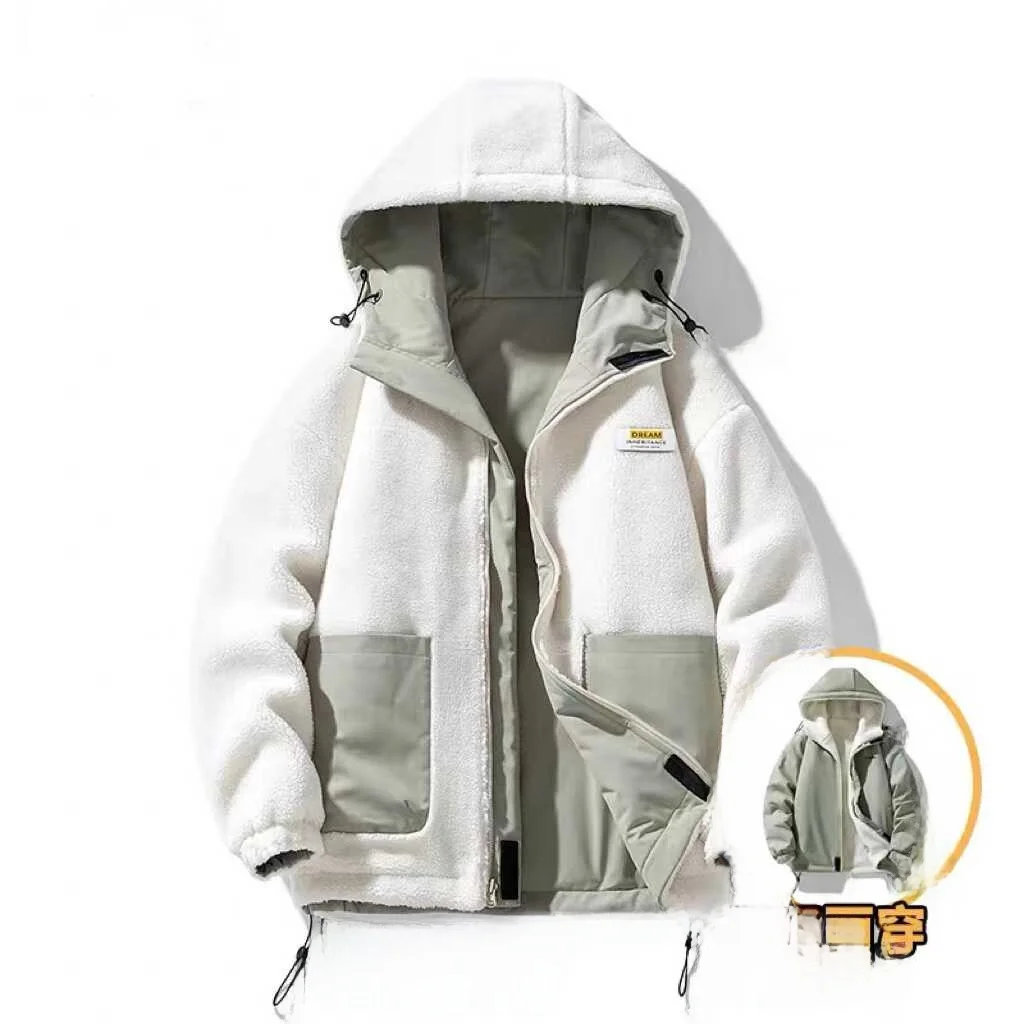 

Double-Sided Wear Lamb Velvet Cotton Jaet Men's Autumn Winter Casual Trendy Brand Fce Lined Thiened Cotton Coat for Te...