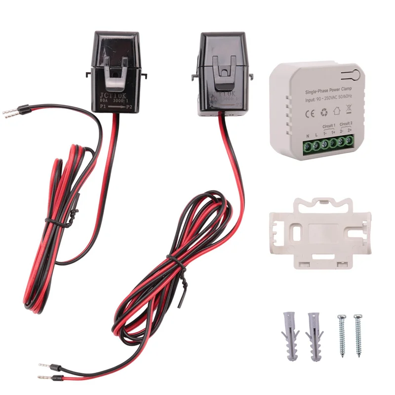 -A96Z 2X Tuya Smart Life Wifi Energy Meter 80A With CT Clamp Kwh Power Consumption Monitor Electricity Statistics, 2 CT