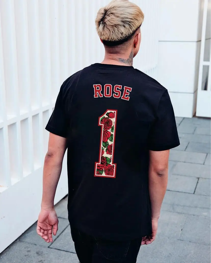 

Лето 2025г Хлопковая Роза No 1, розовая спортивная повседневная футболка с коротким рукавом и американским свободным трендовым принтом, с круглым вырезом и половиной рукава