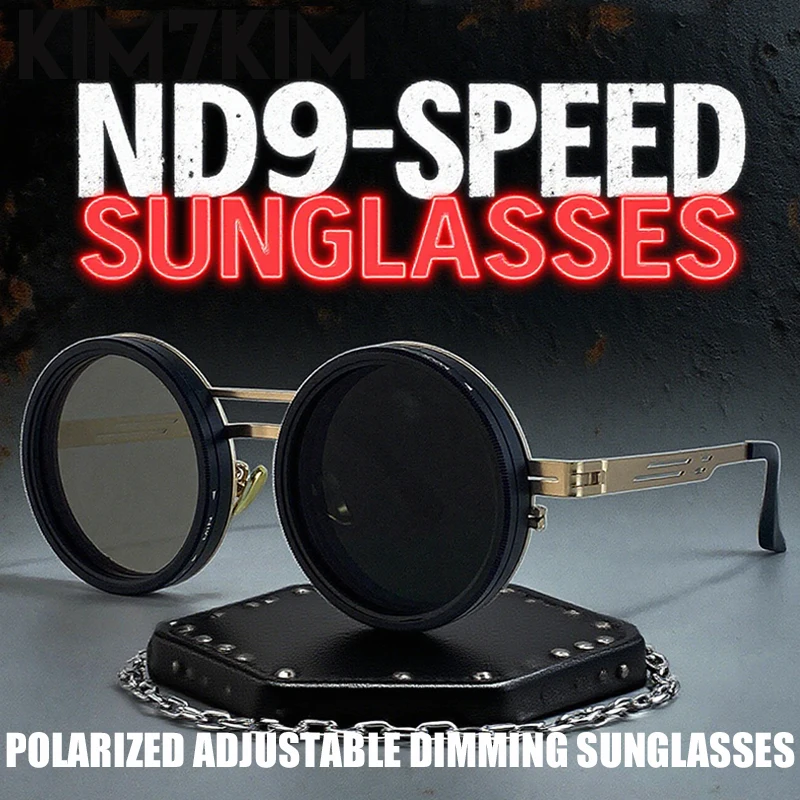

Steampunk Round Polarized ND9 Adjustable Dimming Sunglasses Men Punk Small Frame Sunglass Driving UV400 Eyewear Fishing Shades