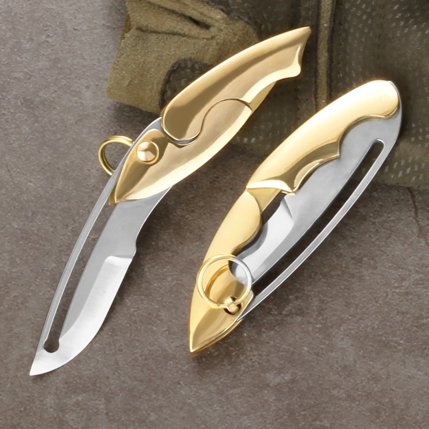 Small Goldfish Folding Knife Camping Outdoor Portable Fruit Knife High hardness Sharp Knife Brass Handle Knife