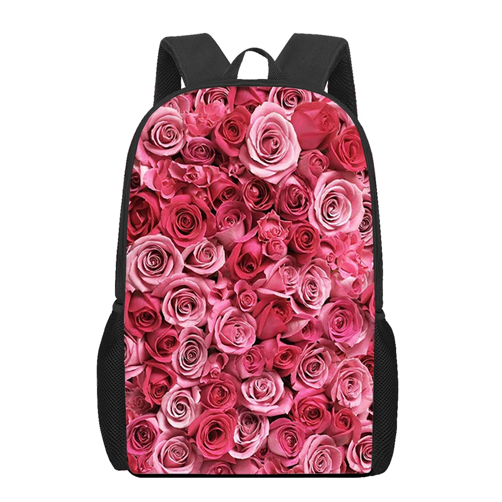 Rose Backpacks Golden Rose Floral Flower on Black School Bags Travel Backpacks Laptop Bookbag Lightweight 16 inch Large Daypack