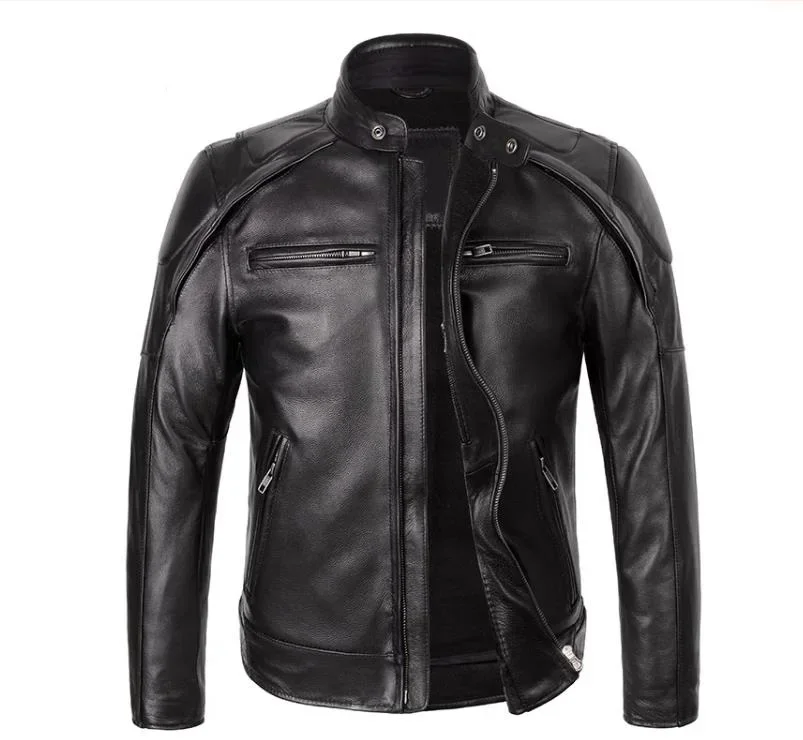 Shop Best.Motor Biker real leather jacket,quality Classic rider clothes,man Protectable thick cowhide coat.