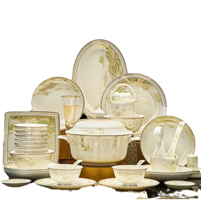 

Bone china tableware set, household light luxury ceramic dishes, housewarming gifts, high-end dishes and bowls