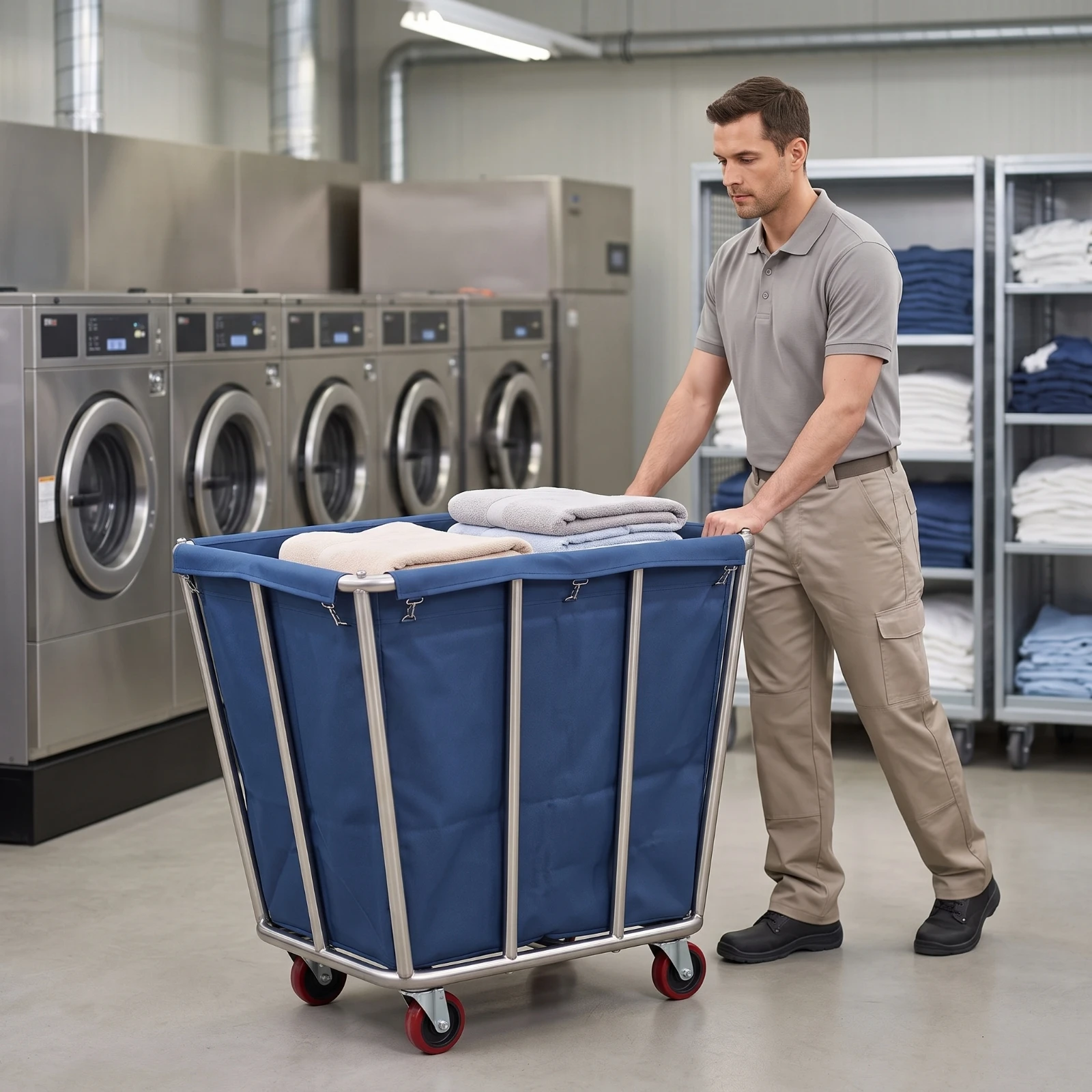 Linen Cart with Wheels Heavy-Duty Rolling Laundry Cart Laundry Trolley with Bag Silent Detachable Non-Marking for Housekeepers