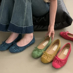 2024 Spring New Women Flat Fashion Round Toe Bow-knot Slip On Ballerinas Soft Flat Ladies Casual Dress Ballet Shoes