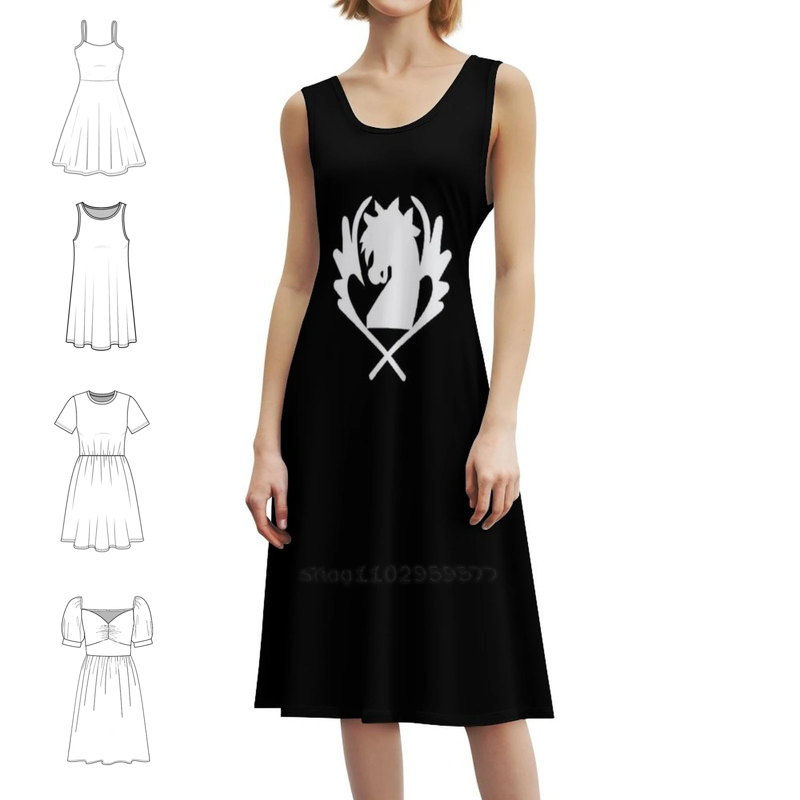 

Копия копия синего логотипа Пегаса ручной работы (прозрачное) богемное платье без рукавов для женщин с принтом пляжных вечерних платьев с логотипом гильдии