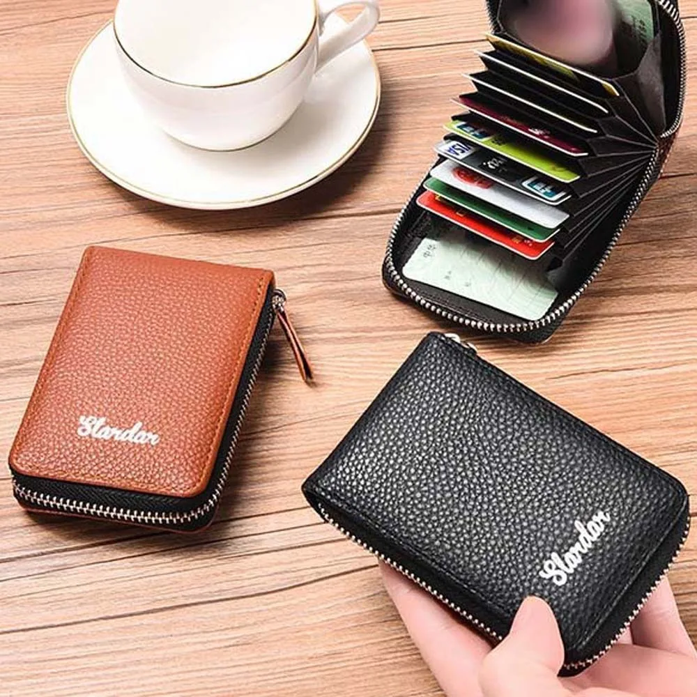 

Coin Pouch Zipper Card Holder Protect Credit Cards Bank Card Men Card Bag ID Card Holder Multi Slot PU Leather Small Wallet Boys