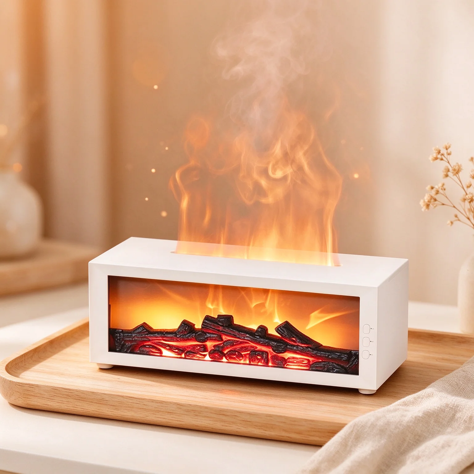 Type-C Charging Portable Fireplace Style Essential Oil Diffuser, Realistic Simulated Flame LED Lighting, Rechargeable Creative Scent Fragrance Machine, Elegant Tabletop Aromatherapy Decor and Thoughtful Gift for Home