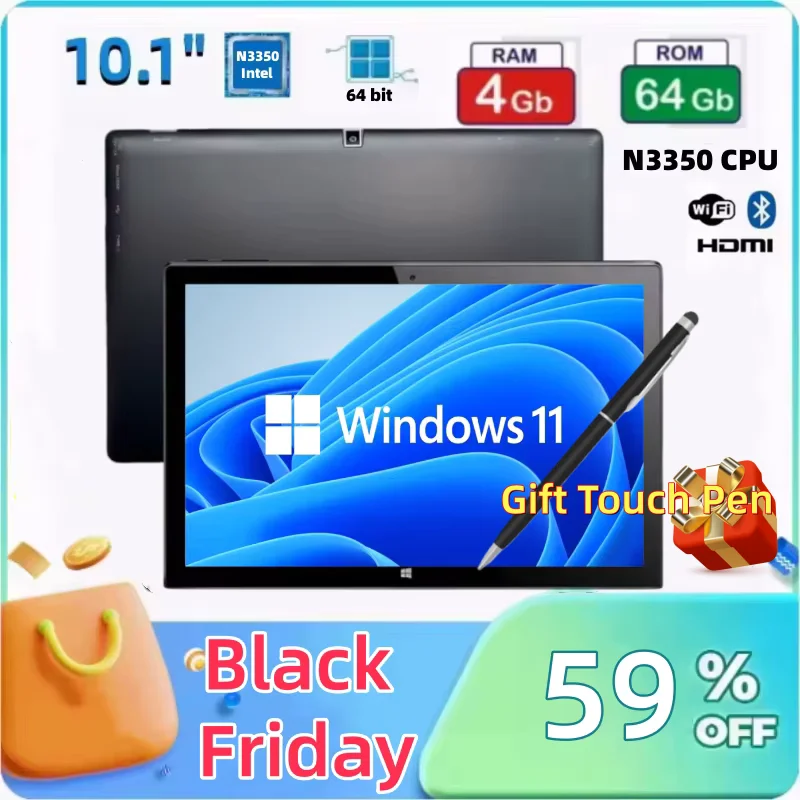 Vendas quentes 64bit ar40 10.1 polegada windows 11 tablet pc 4gb ram 64gb rom intel n3350 cpu 1920*1200 resolução câmeras duplas wifi