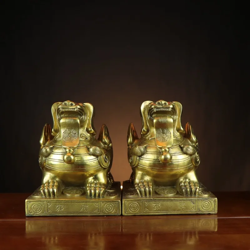 All-Copper , Square-Bottomed Ornament, Home And Office Decoration, Large Monster, Pixiu With An Eight-Trigram Tongue