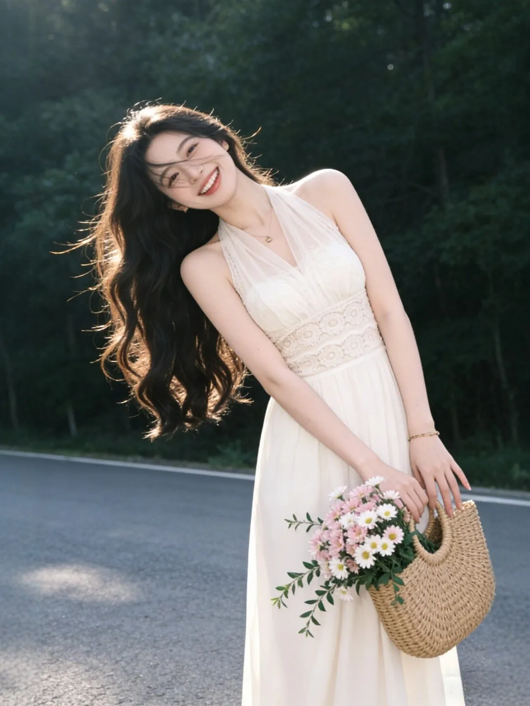 

Elegant Summer Long Dress Slim Fit Waist Cinched Fairy Tale Style Soft Cotton Gown Lace Patchwork mid High Waist V Neck