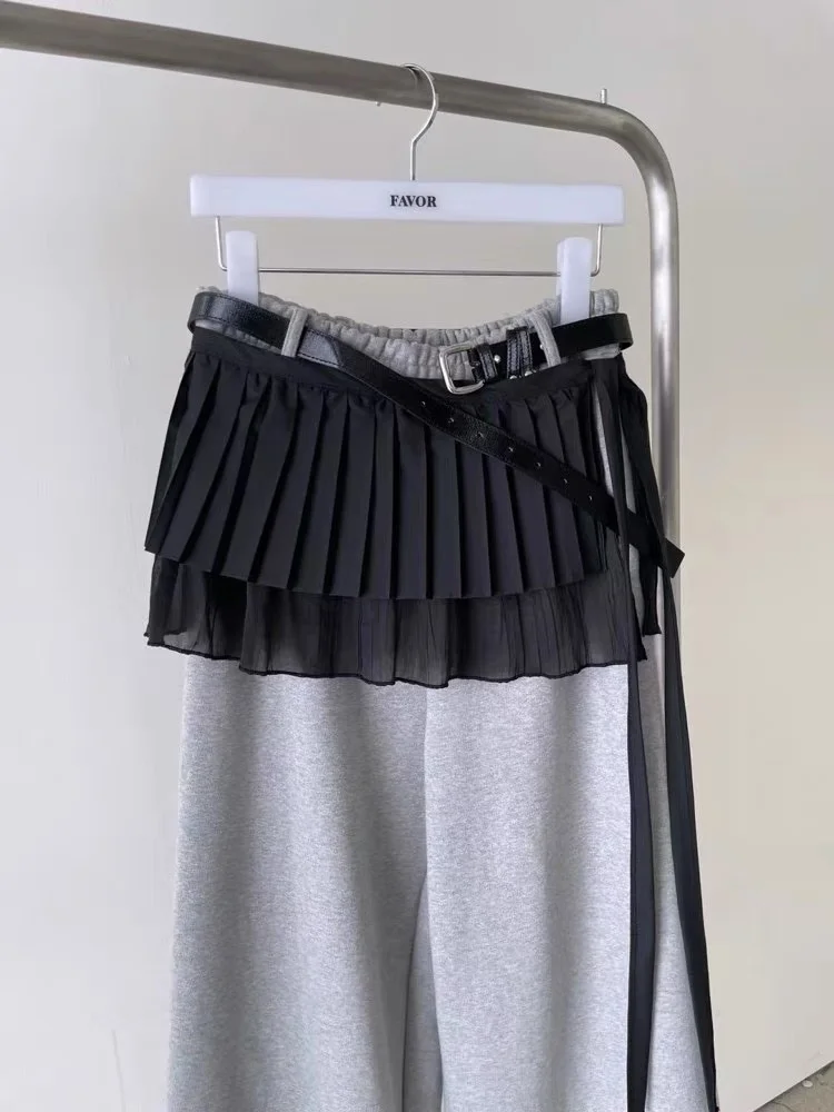 

Double Layered Pleated Skirt Women's Side Bow Waist Cinching Slimming Sweet Youthful Versatile Layered ort Skirt Trendy