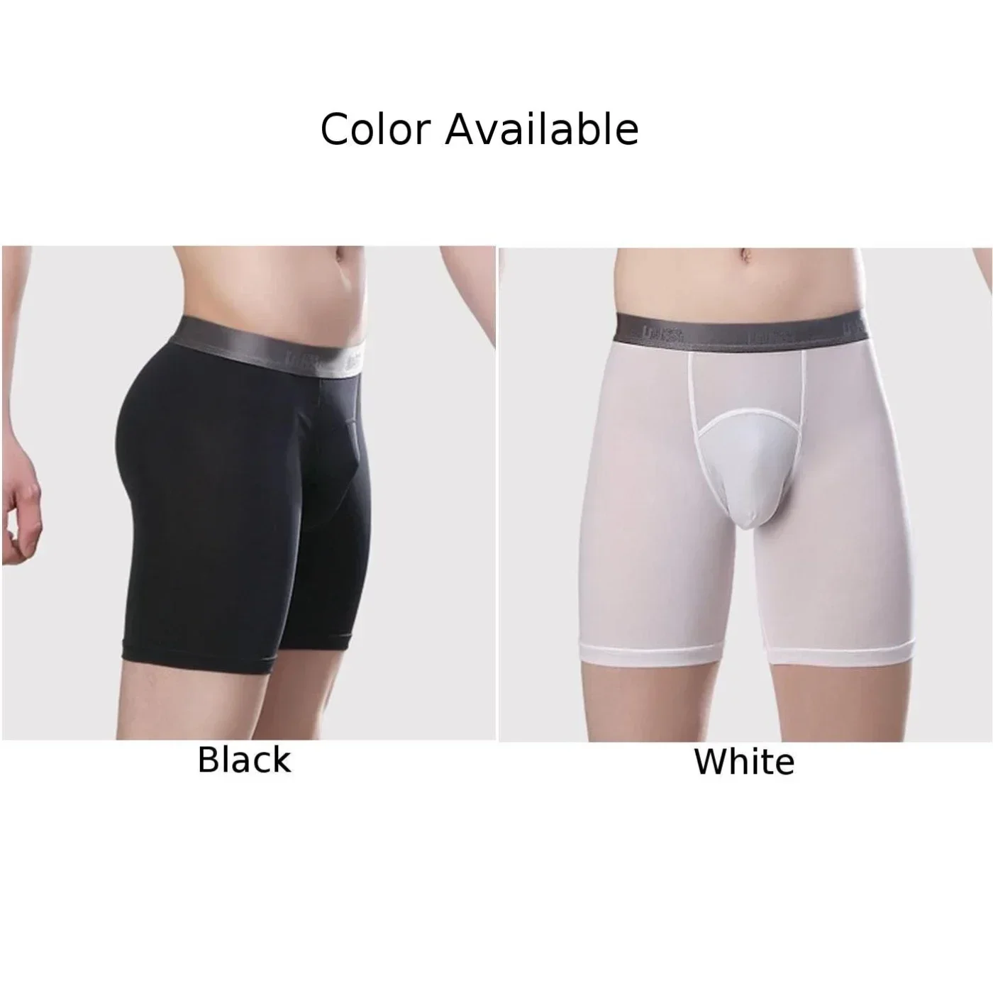 Pantalones cortos largos de nailon sexis para hombre, ropa interior con bolsa, bragas suaves convexas en U, calzoncillos deportivos, pantalones cortos esculpidos