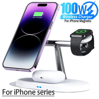 100W 3 in 1 Magnetic Wireless Charger Stand For Magsafe iPhone 16-12 Apple Watch 8 7 Airpods Pro Samsung Fast Charging Station