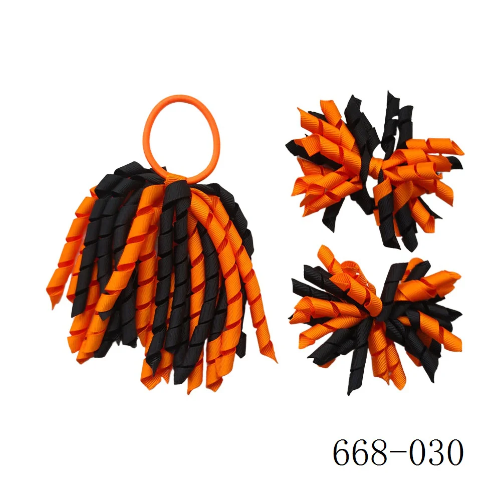 Custom Color 6PCS/LOT Girl Curly Ribbon Korker Woven Headband Hair Band Ties Bows Clips Ponytail Holders Corker 6 SetS view 3