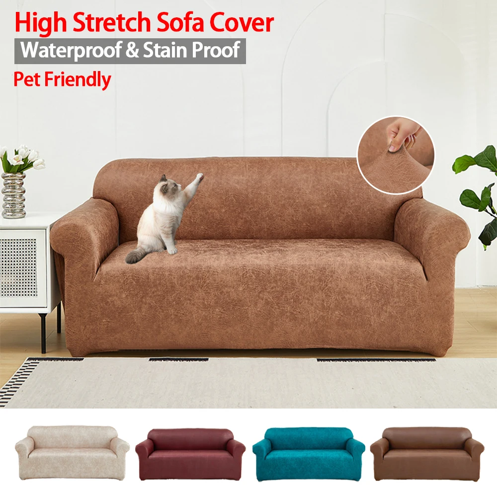 Waterproof Faux Leather Sofa Slipcove Elastic Anti Cat Scratch Sofa Covers for Living Room 1/2/3/4seater Couch Cover Home Decor