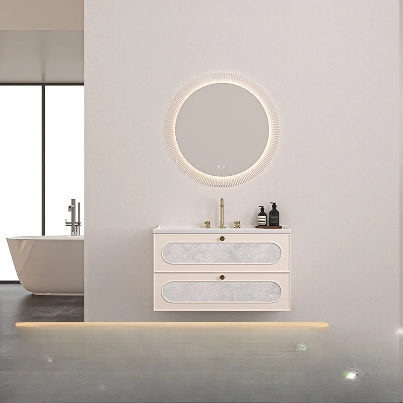 

French Cream Wind Ceramic Integrated Basin Bathroom Cabinet Combination Simple Toilet Wash Table Washbasin