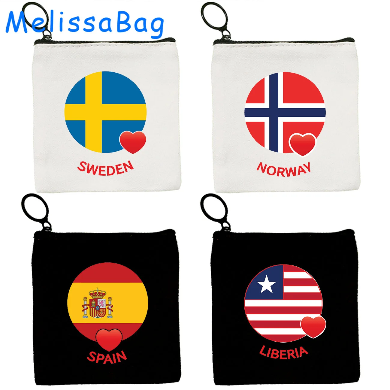 Kenya Laos Liberia Libya Spain Sweden Syria Cuba India Mexico Norway Netherlands Heart Flag Canvas Coin Purse Key Case Bag Pouch