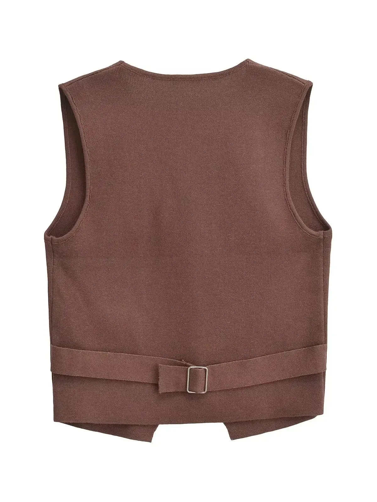 XNWMNZ 2024 Women\'s Back Tab Knit Tank waistcoat Women Retro V-neck Front Button Pocket Female Vest