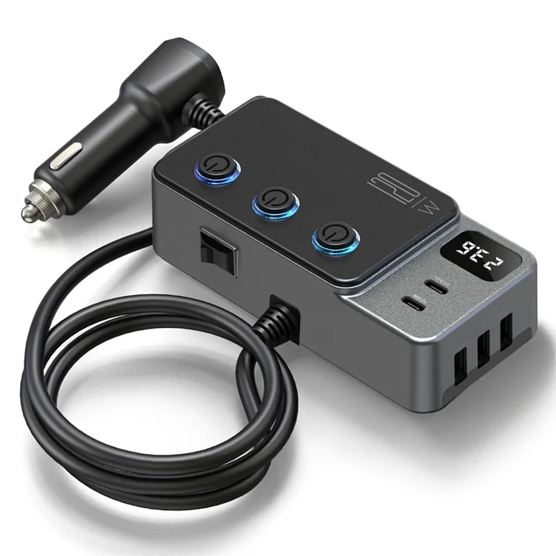 LBER Car-Mounted Cigarrete Lighter Adapter USB Switch PD Super Fast Charge 120W Car Charger Universal Holde Digital Display