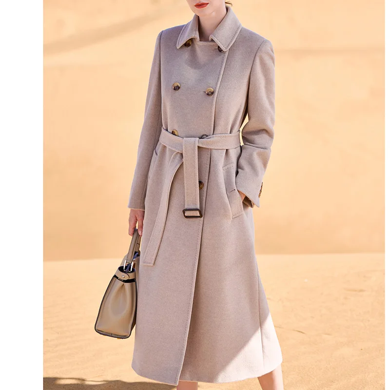 Fengbaoyu Autumn and Winter Hepburn Double-sided Cashmere Coat Lady's High-end Double-breasted Wool Coat  Jacket Women Clothing