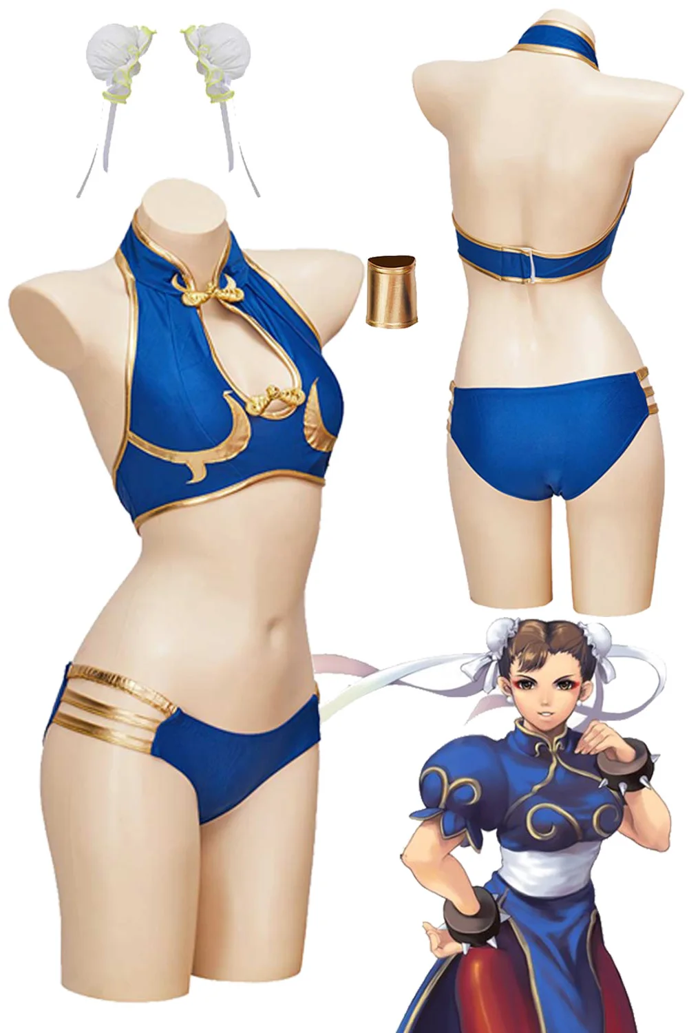 

Chun Li Cosplay Sexy Bikini Swimsuit Costume Anime Fighter Game SF Costume Disguise Summer Beach Party Swimwear Halloween Suits