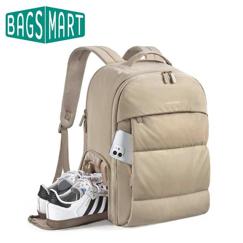 

BAGSMART Women's Backpack Airline Approved Carry On with Shoe Compartment Fits 15.6" Laptop Water-Resistant Travel Backpack