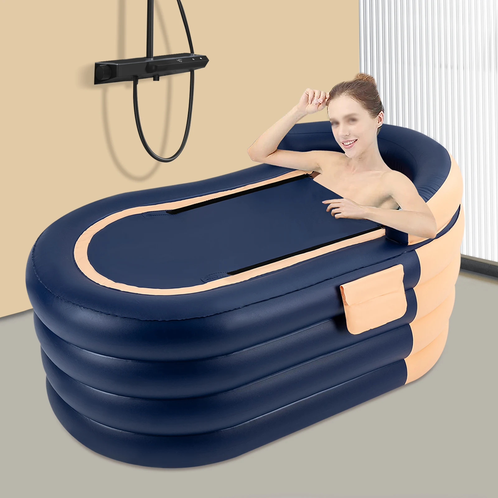 

140cm Inflatable Portable Bathtub, Large Capacity Household Sweat Steaming Bath Tub with Wireless Electric Air Pump for Adults